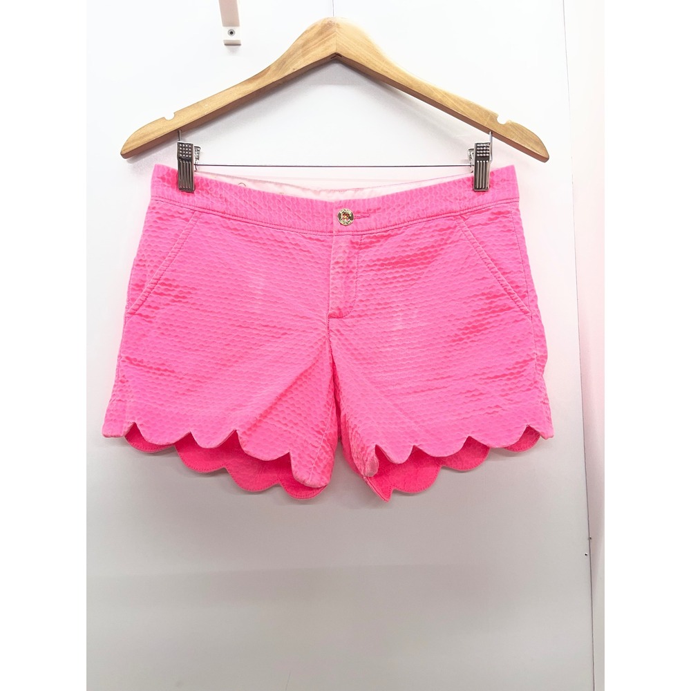 Lilly Pulitzer Buttercup Shorts Neon Pink Seersucker Scalloped Hem Size 0